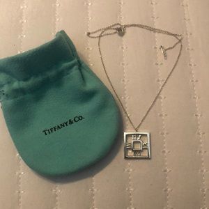 Vintage Tiffany & Co Square Atlas Open Silver Pendant Necklace